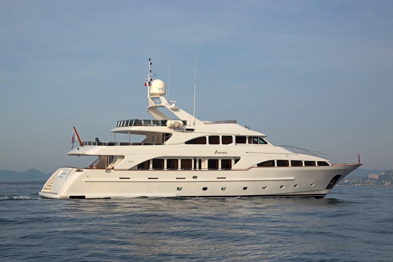 a large white boat in the water aboard INOUIS Yacht for Charter