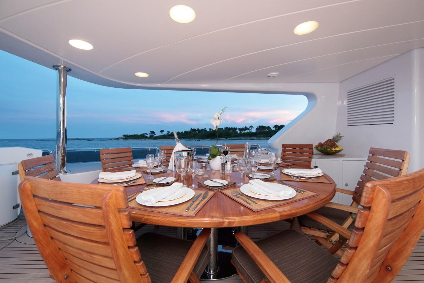 a table with plates and glasses on it aboard INOUIS Yacht for Sale