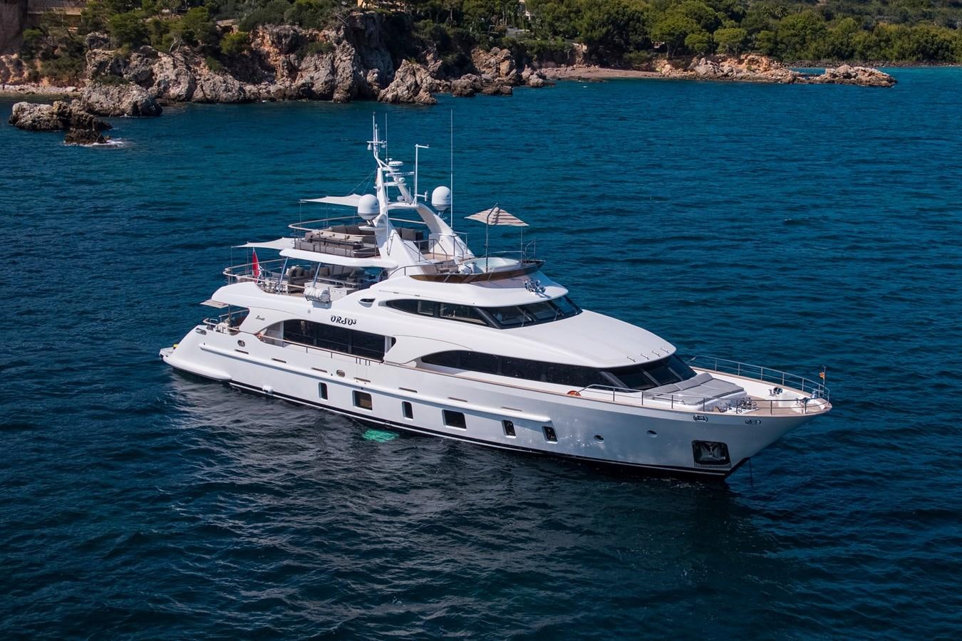 a white yacht in the water aboard ORSO 3 Yacht for Sale