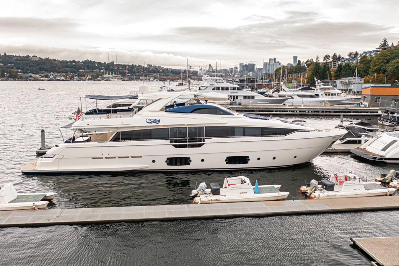 a boat docked at a pier aboard SOL SHINE Yacht for Sale