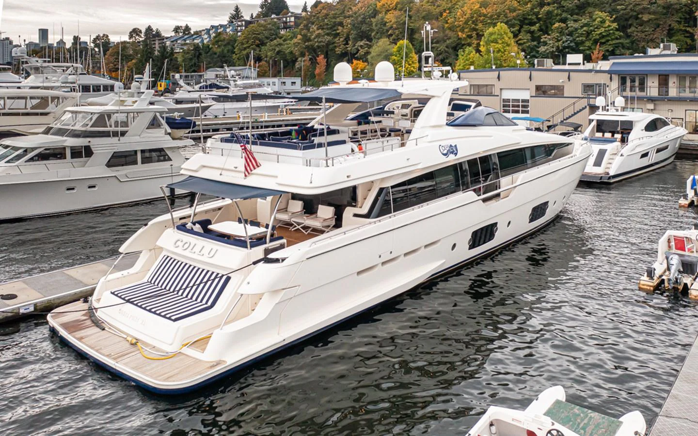 a group of boats are parked in a harbor aboard SOL SHINE Yacht for Sale