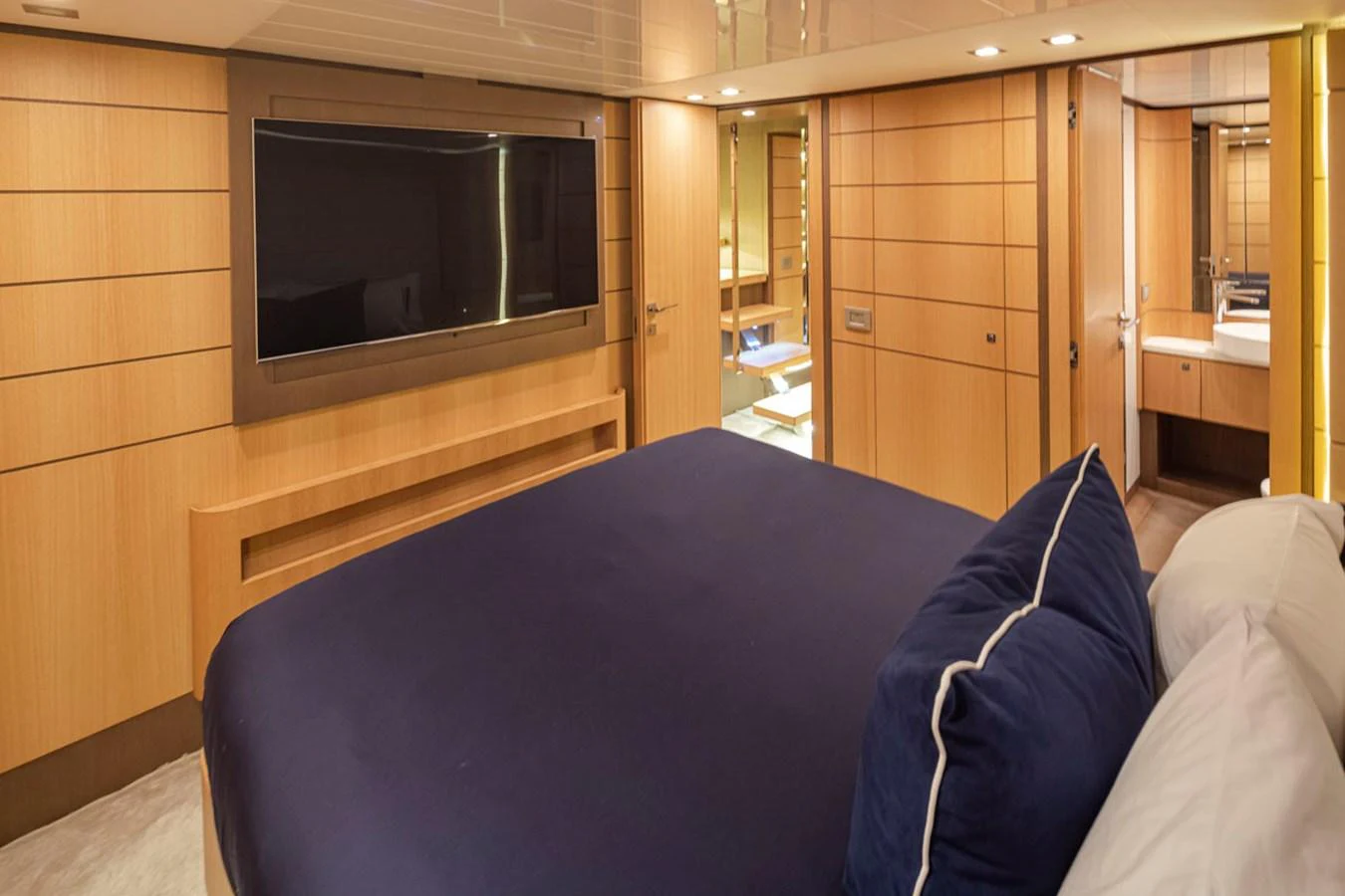 a bed in a room aboard SOL SHINE Yacht for Sale