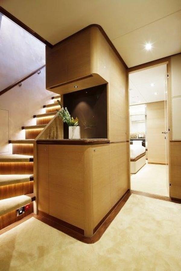 a fireplace in a room aboard CROWNED EAGLE Yacht for Sale