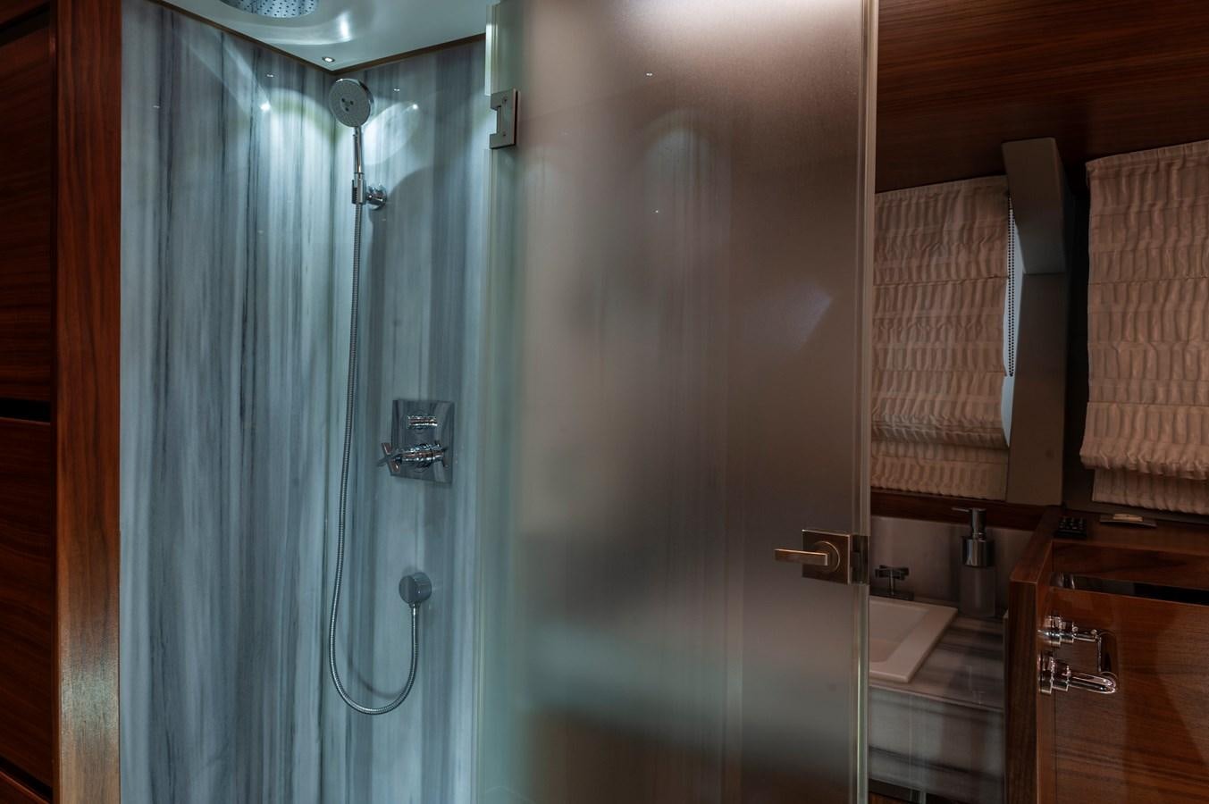 a shower unit in a bathroom aboard ANGELS Yacht for Sale