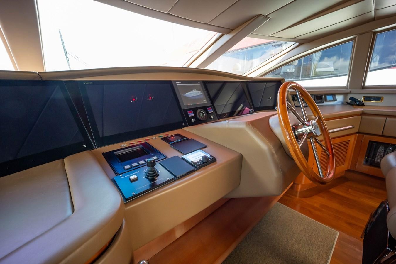 a room with a large screen and a table with a computer on it aboard NYHAVEN Yacht for Sale