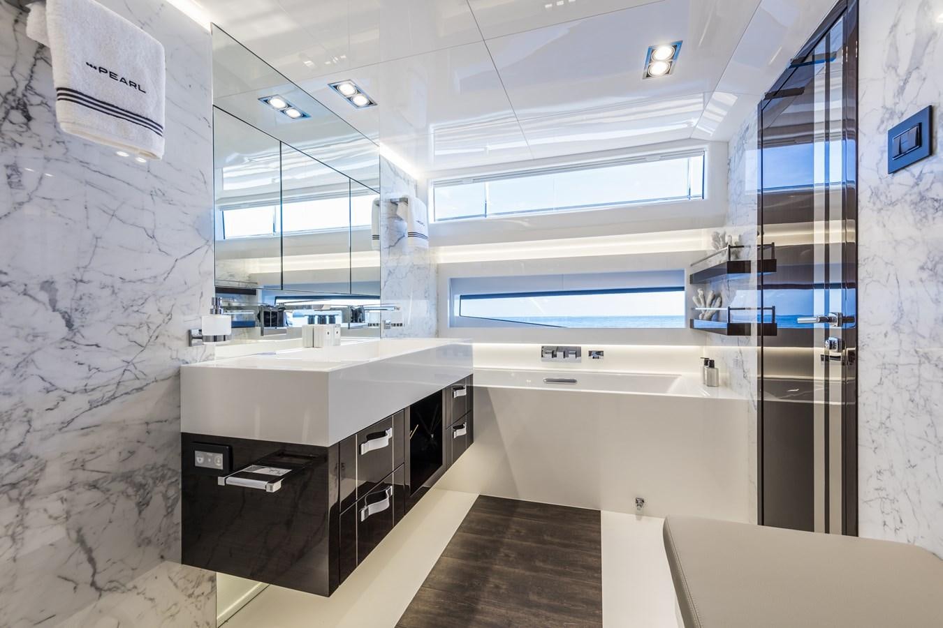 a room with a counter and sinks aboard AMIRA Yacht for Sale