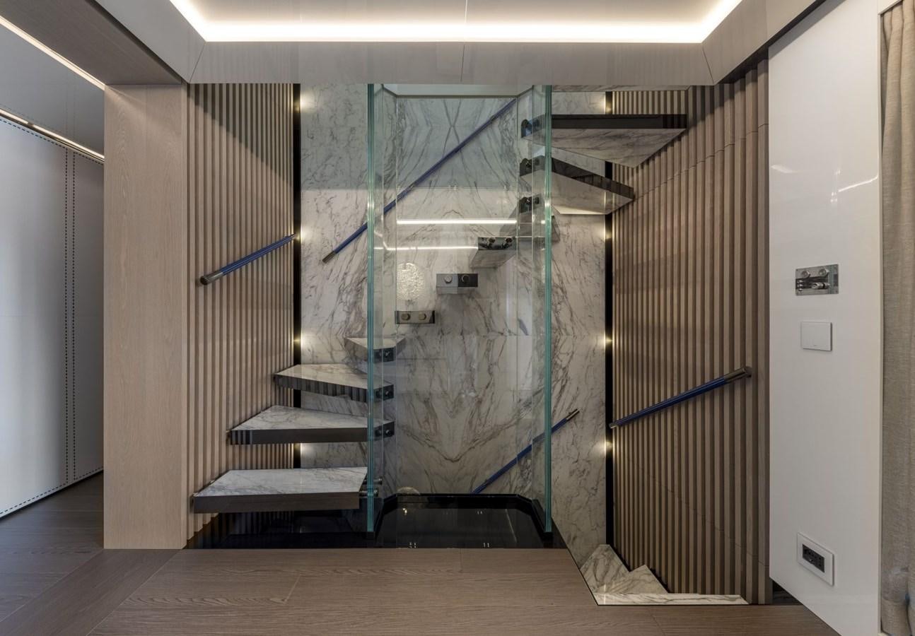 a staircase in a room aboard C Yacht for Sale