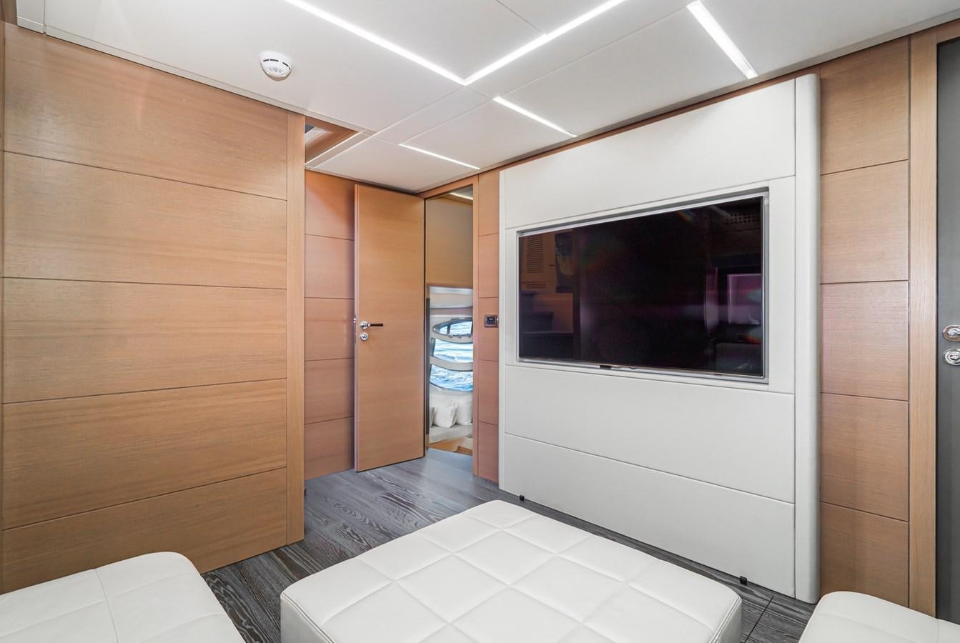 a room with a large mirror and a tile floor aboard MO T0WN Yacht for Sale