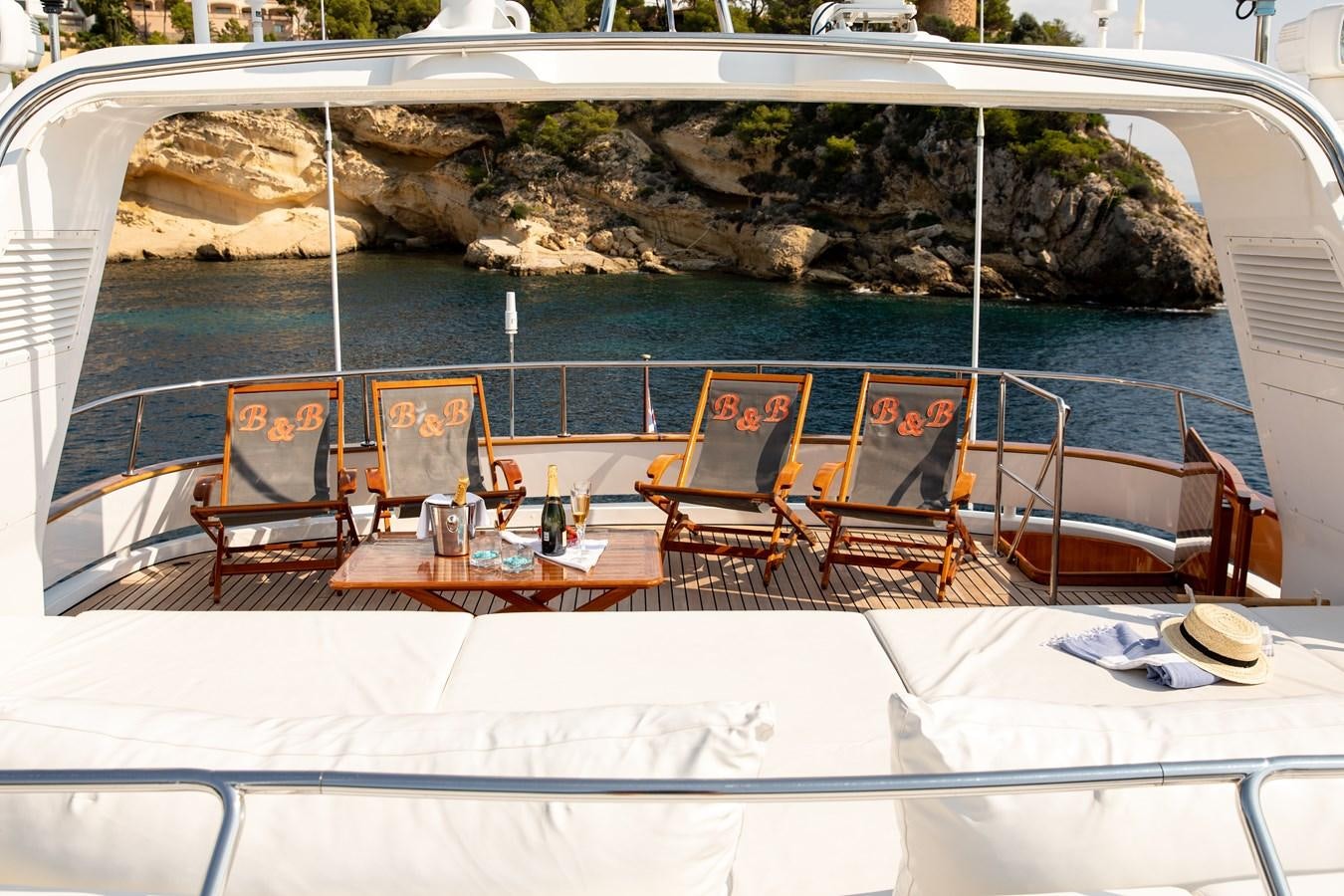 a table set for a meal aboard ALDONZA Yacht for Sale