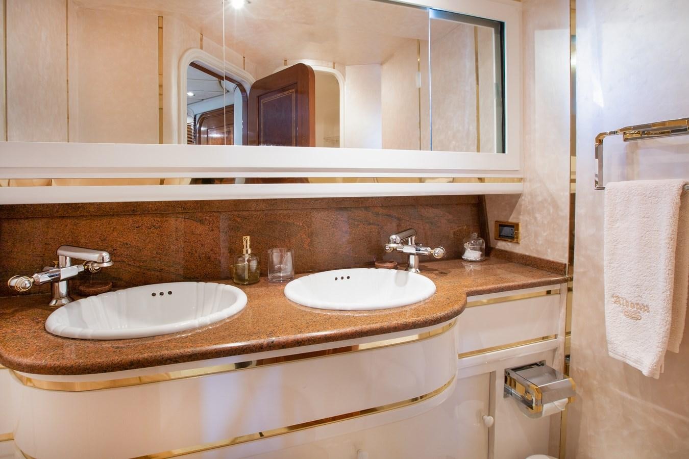 a bathroom with two sinks aboard ALDONZA Yacht for Sale