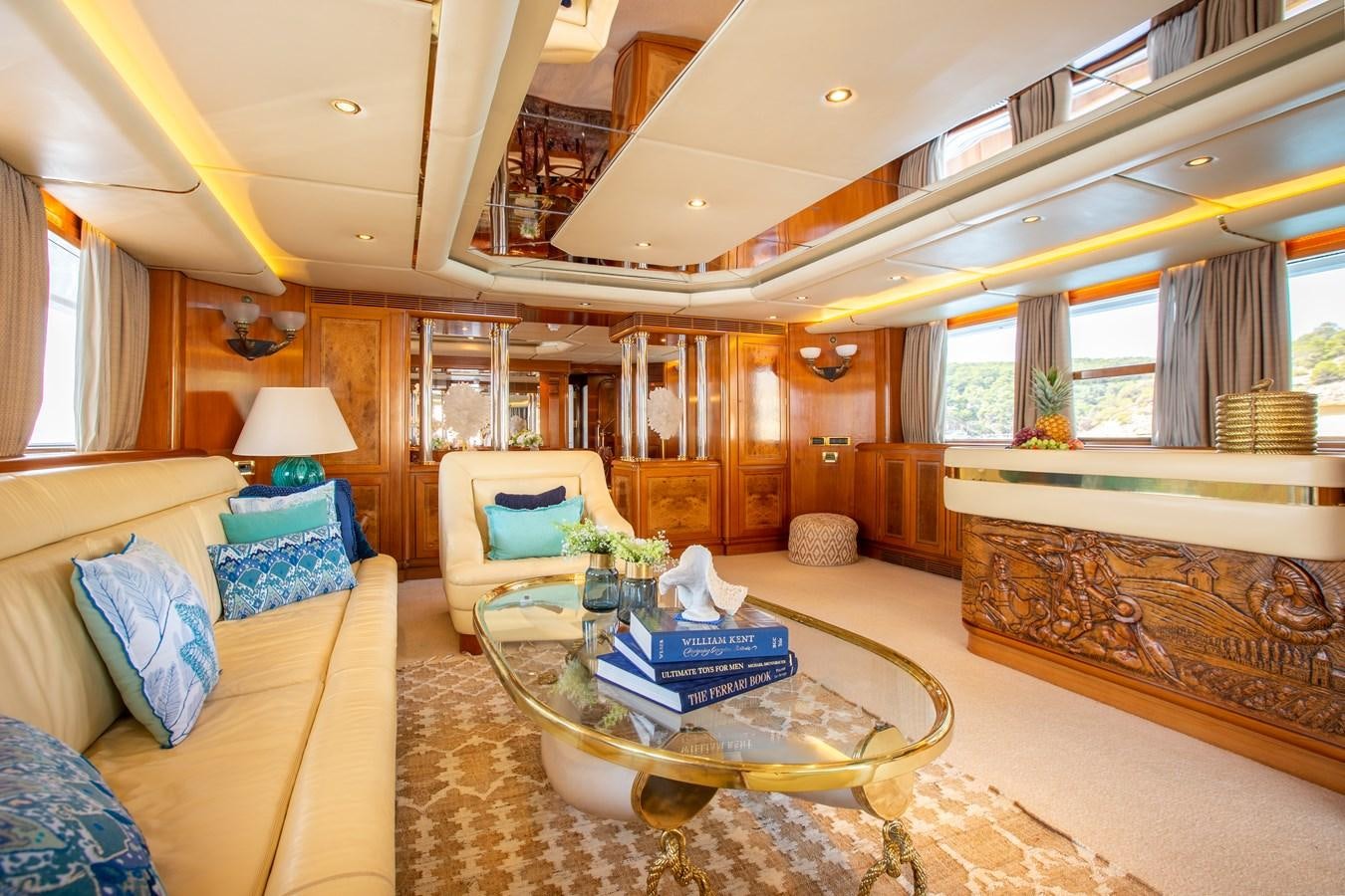 a large living room with a large open window aboard ALDONZA Yacht for Sale