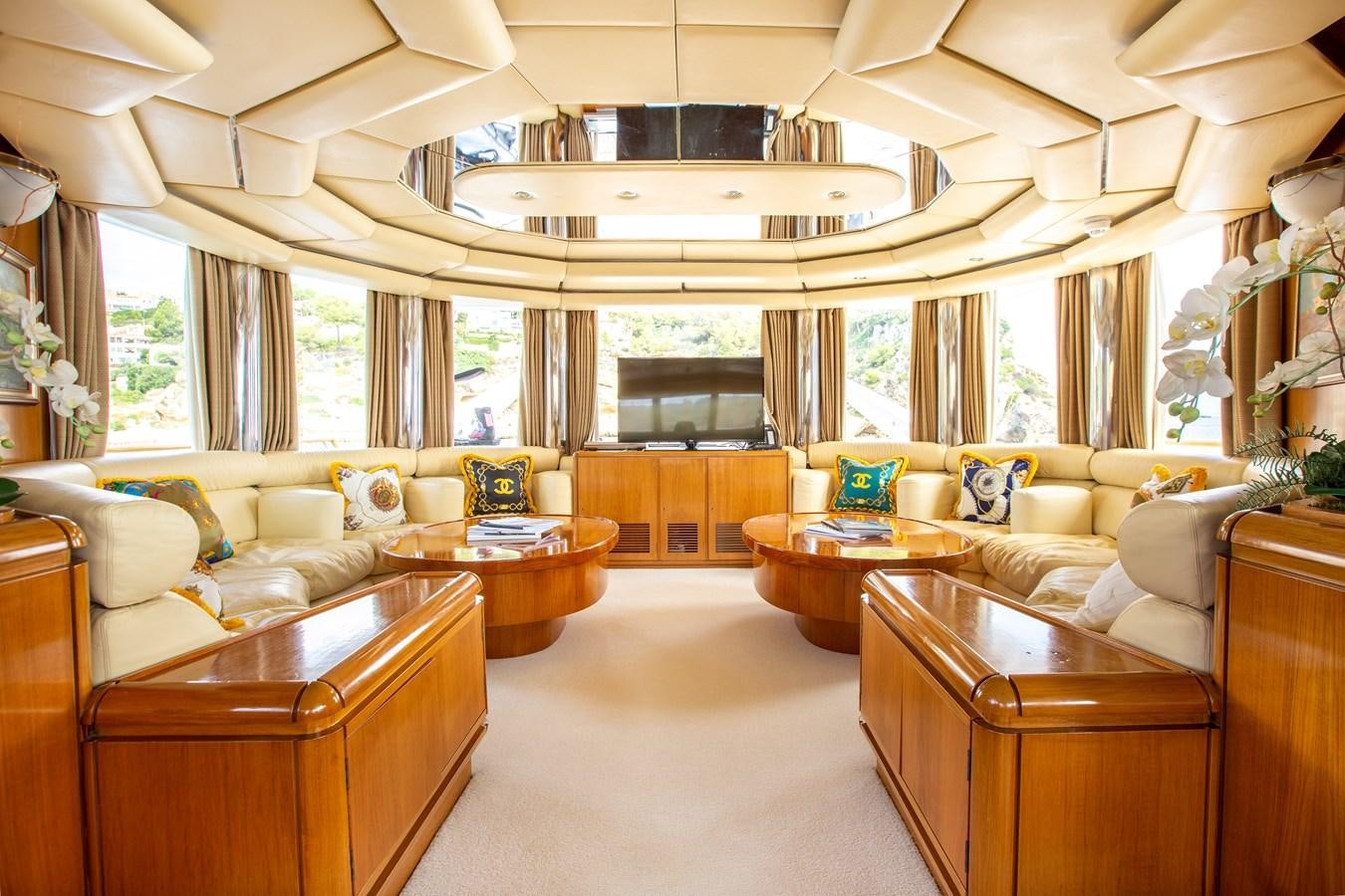 a large living room with a large window aboard ALDONZA Yacht for Sale