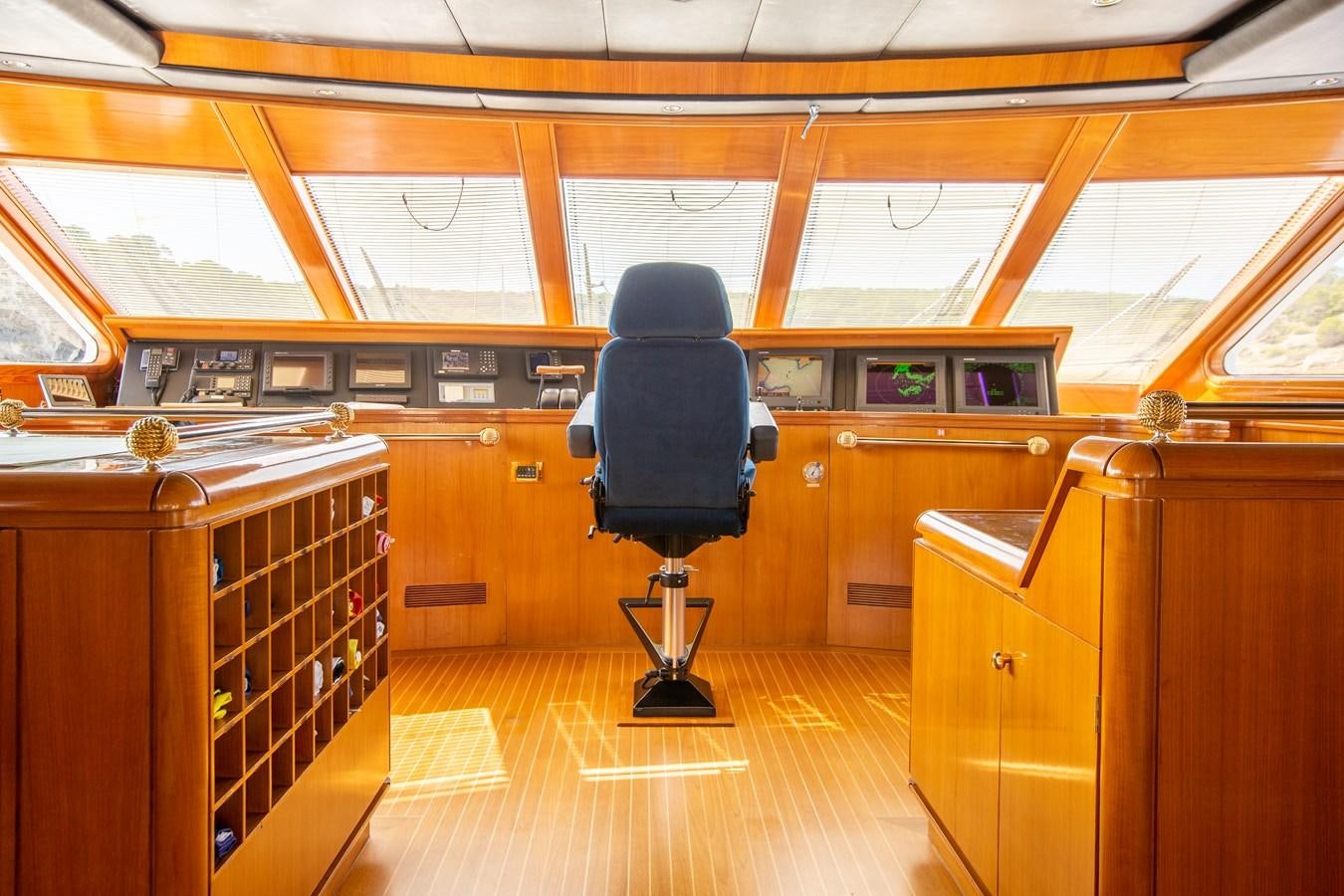 a black chair in a room aboard ALDONZA Yacht for Sale