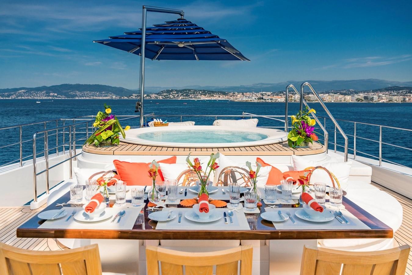 a boat on a deck aboard TIMBUKTU Yacht for Charter