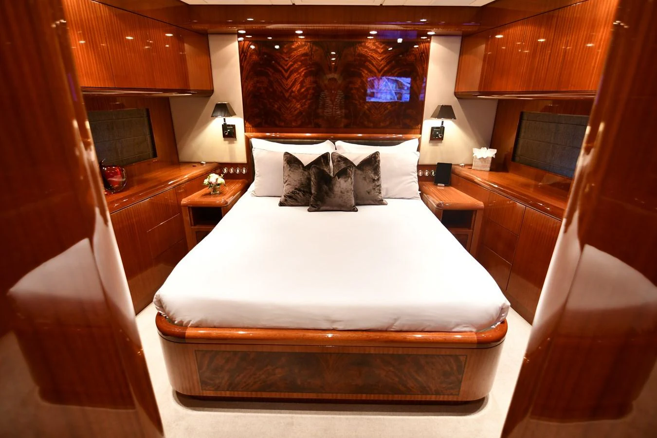 a bed in a room aboard OSE Yacht for Sale