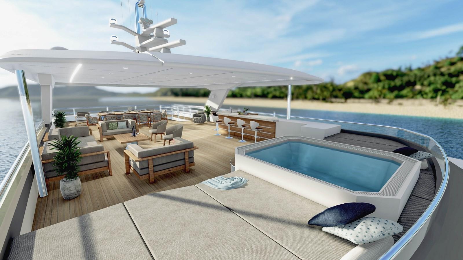 a pool and a plane in the sky aboard PROJECT ARTEMIS Yacht for Sale