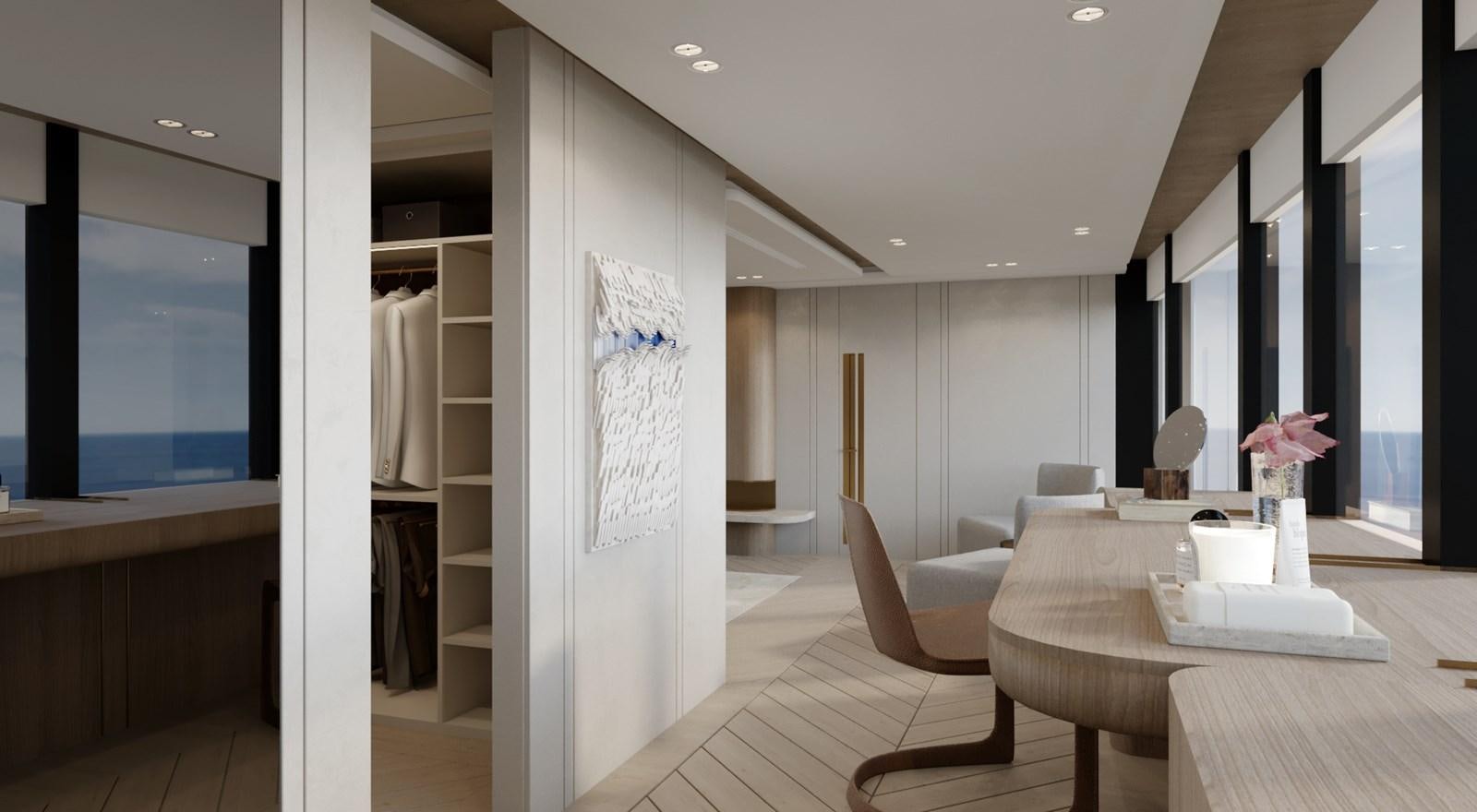 a room with a table chairs and a large window aboard PROJECT ARTEMIS Yacht for Sale