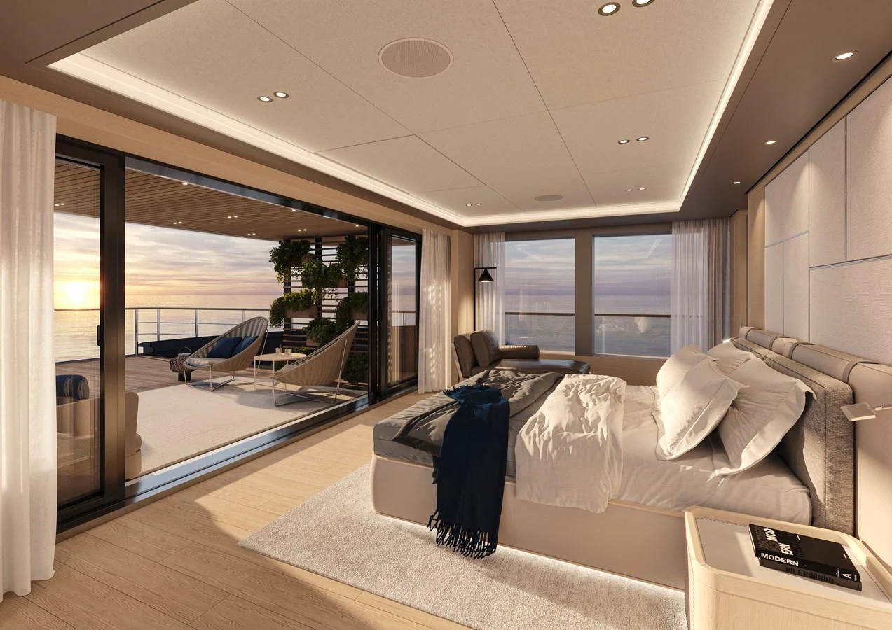 a room with a bed and a table aboard 500EXP - SANLORENZO Yacht for Sale