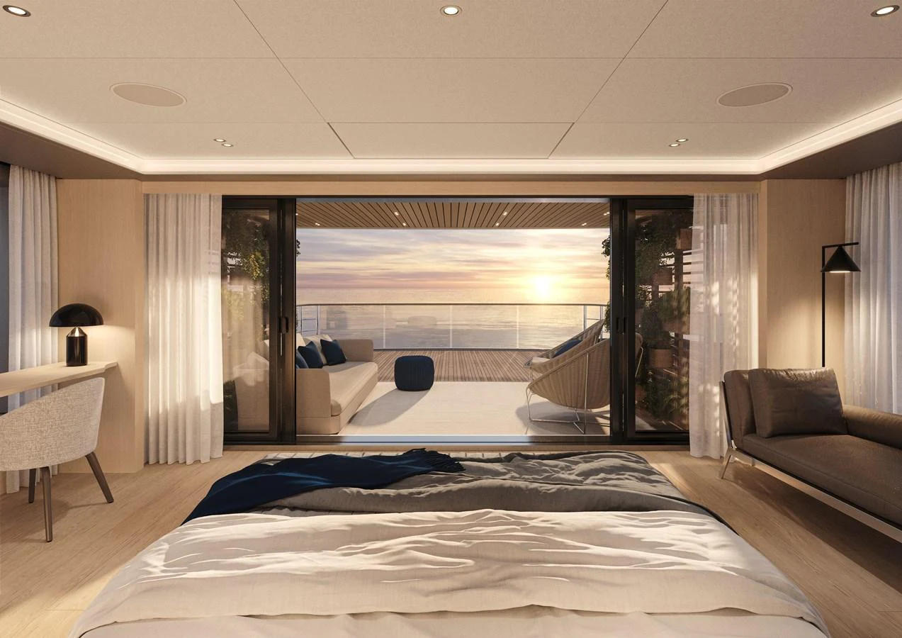 a room with a bed and a couch aboard 500EXP - SANLORENZO Yacht for Sale
