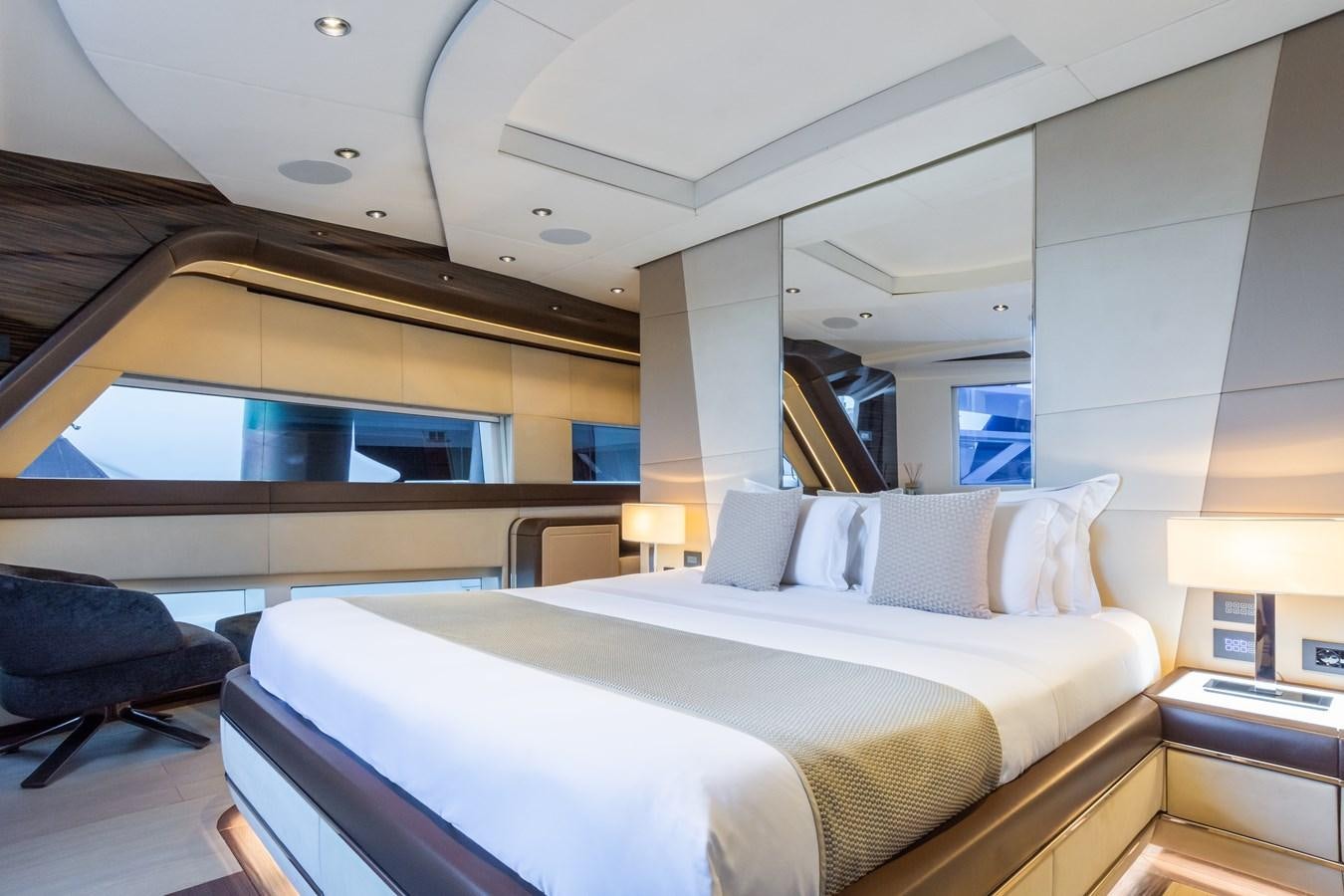 a bed in a room aboard YORAL Yacht for Sale