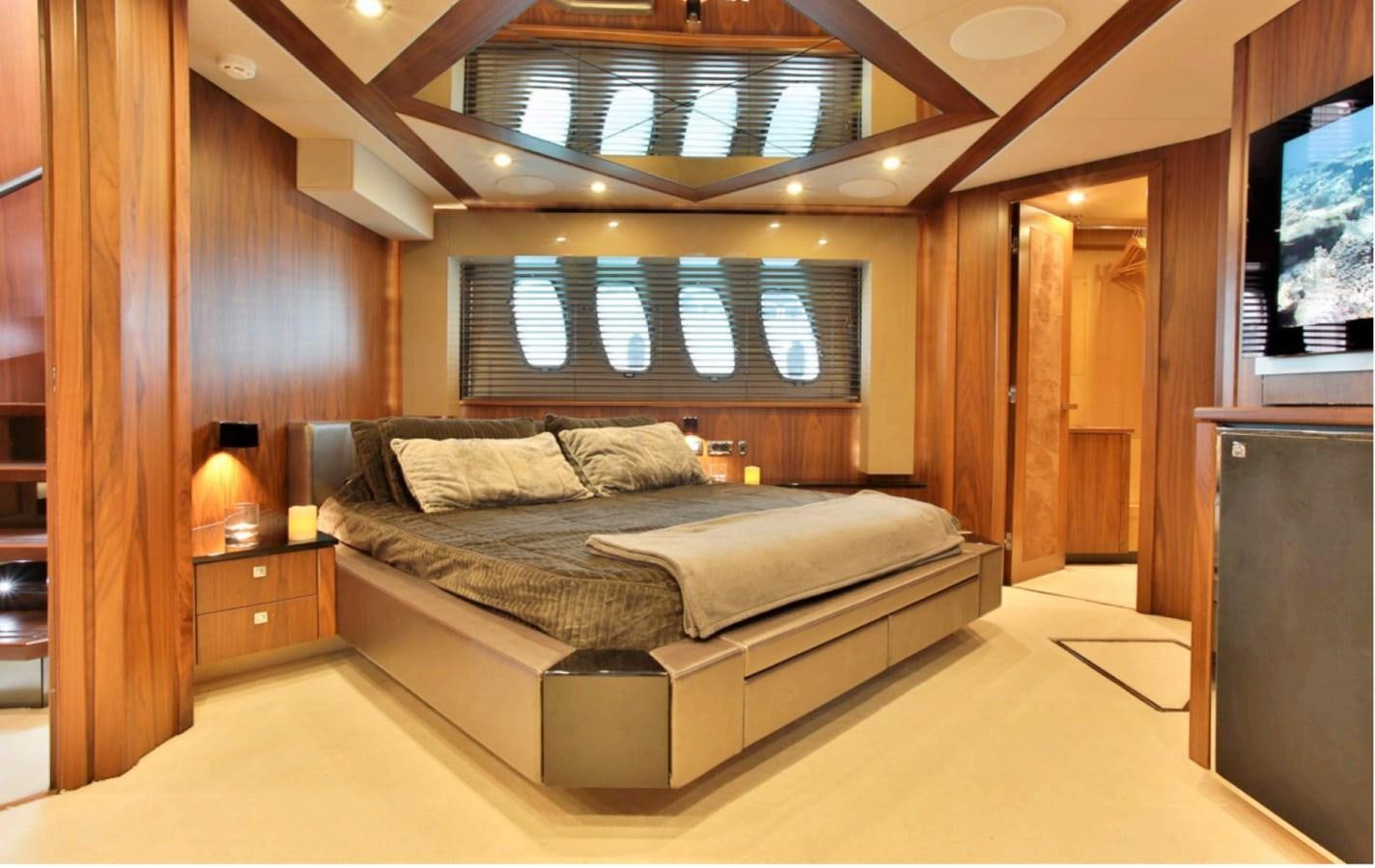 a bed in a room aboard JAX OF IBIZA Yacht for Sale