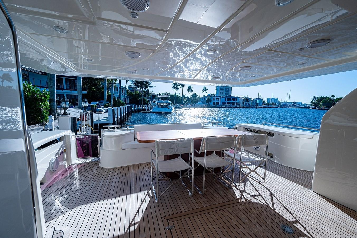 a room with a table and chairs and a large body of water aboard FERRETTI Yacht for Sale
