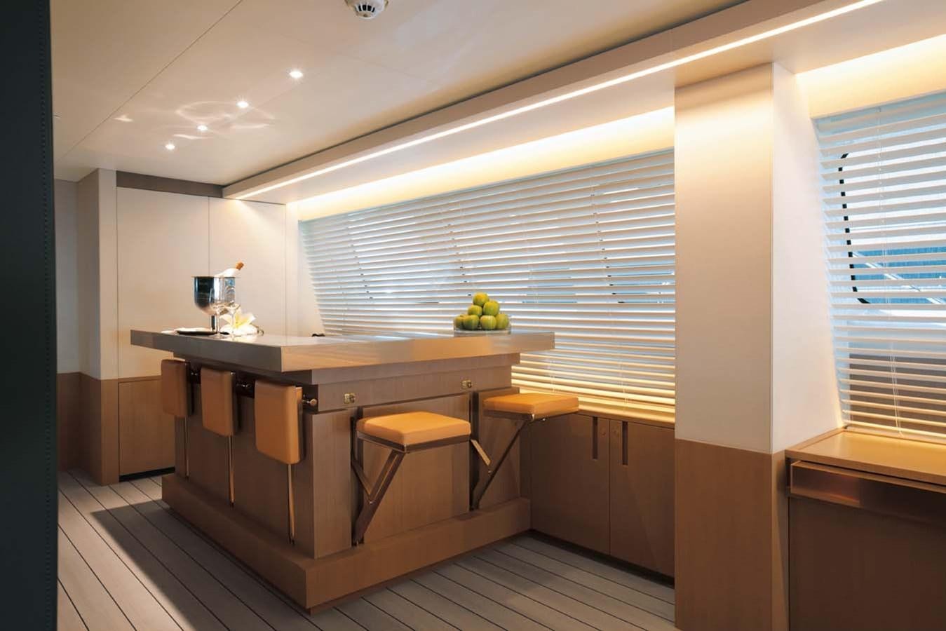 a kitchen with a counter and cabinets aboard ENTERPRISE Yacht for Sale