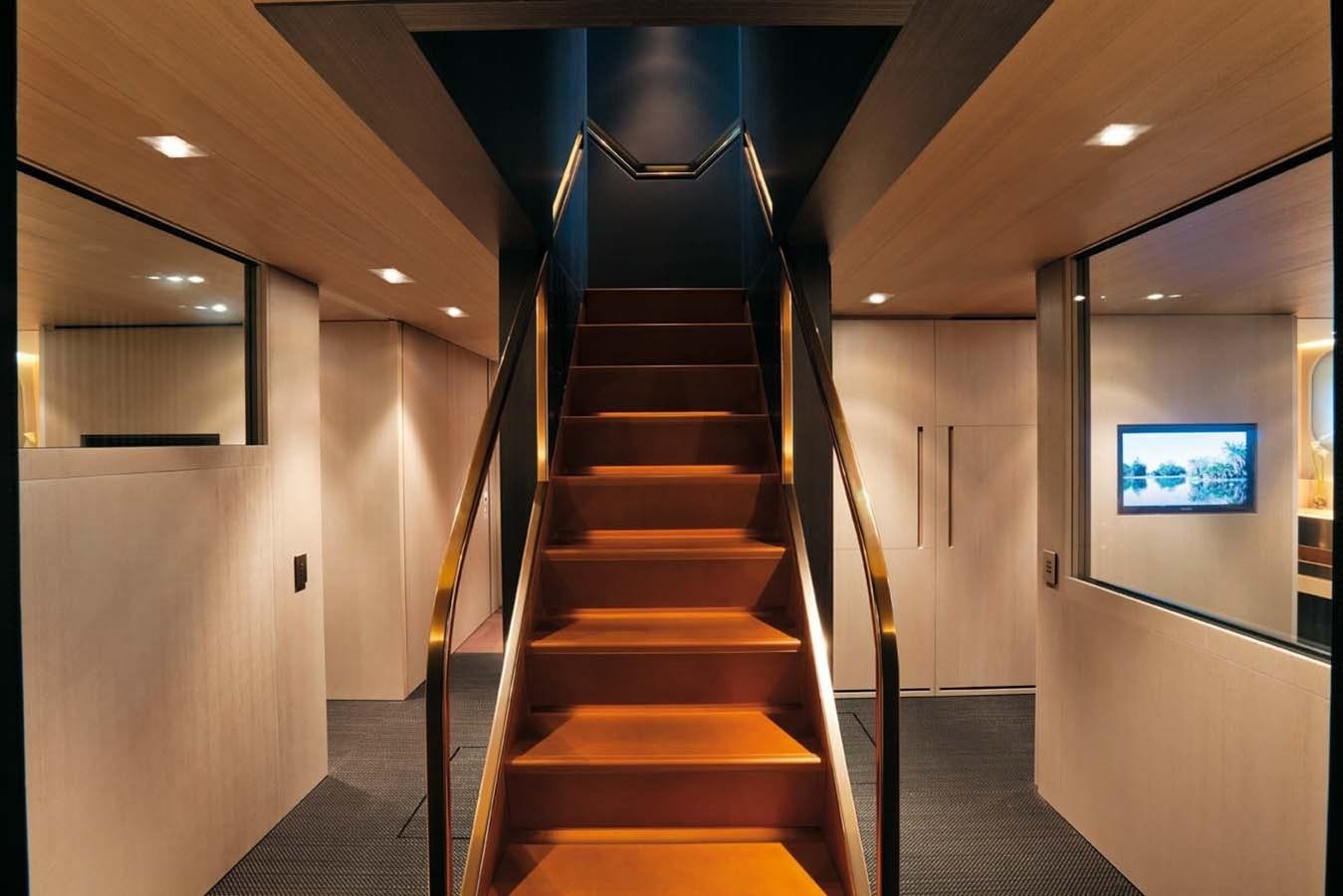a staircase in a building aboard ENTERPRISE Yacht for Sale
