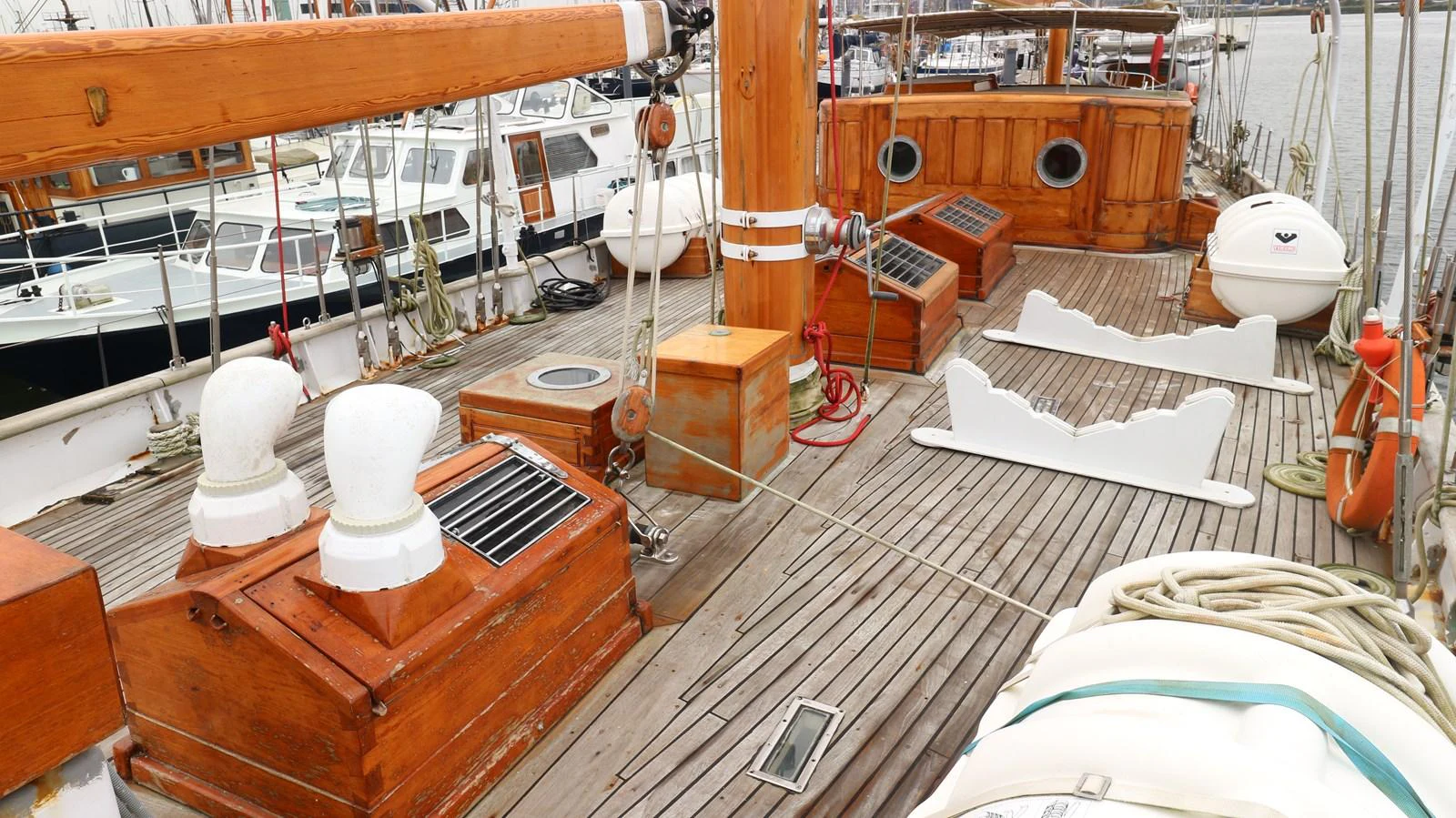 a boat in a harbor aboard ARIES Yacht for Sale