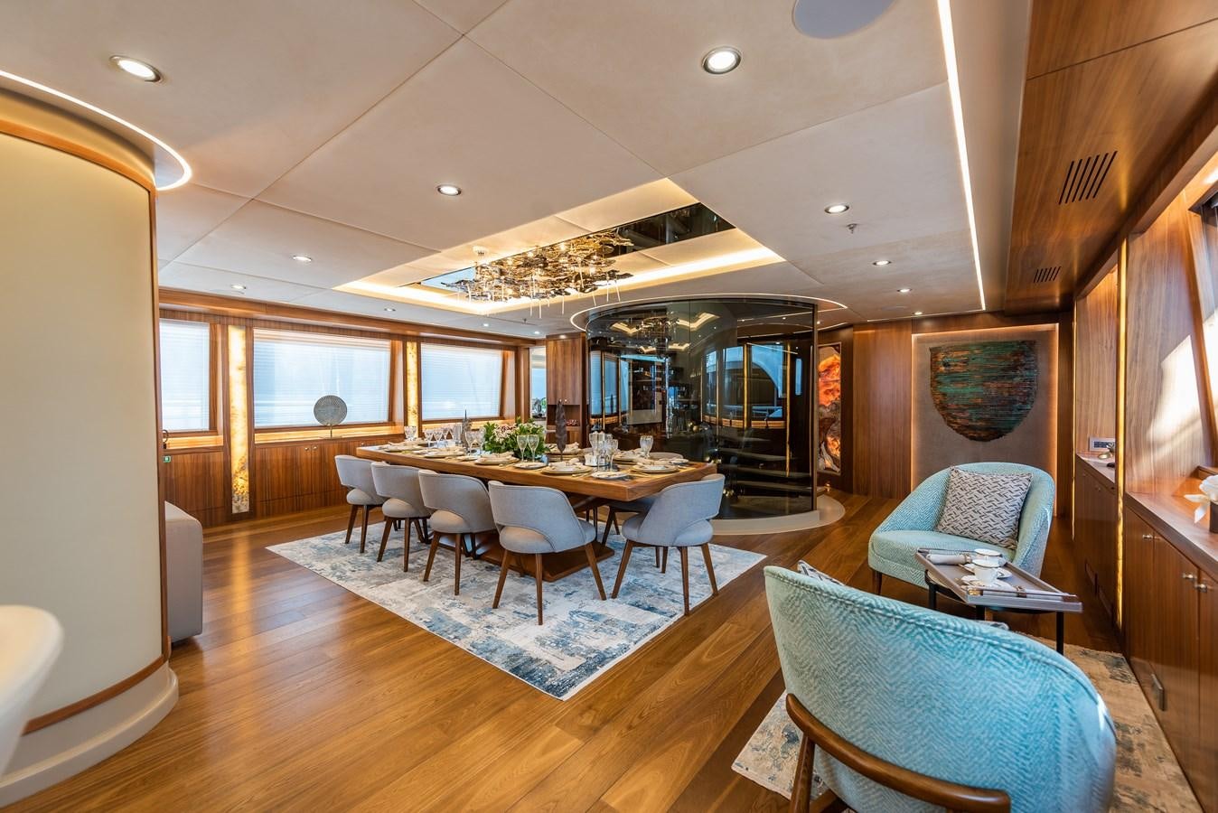 a large kitchen and dining room aboard ARESTEAS Yacht for Sale