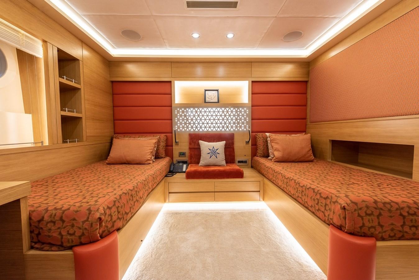 a room with two beds aboard ARESTEAS Yacht for Sale