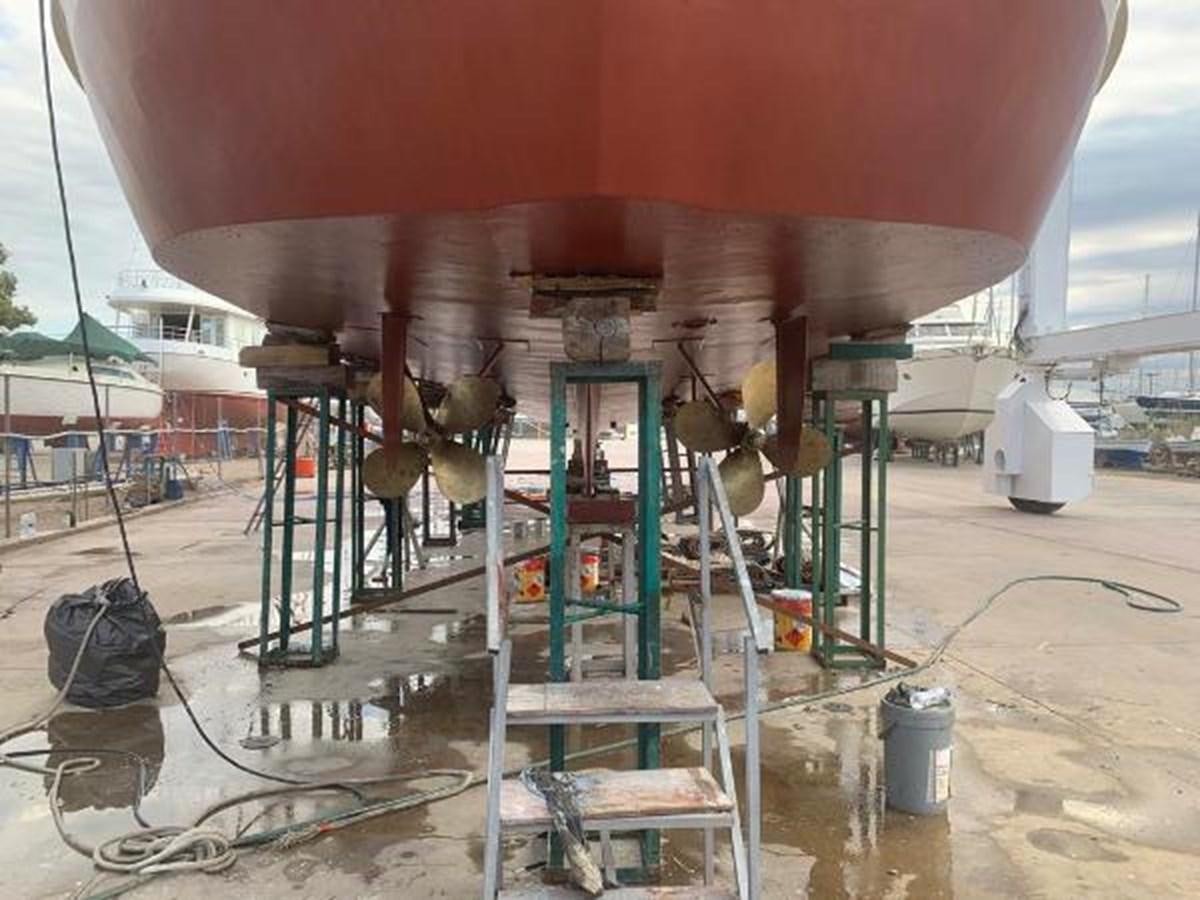 a large red structure with a ladder aboard 1960 CUSTOM CRUISER  Yacht for Sale