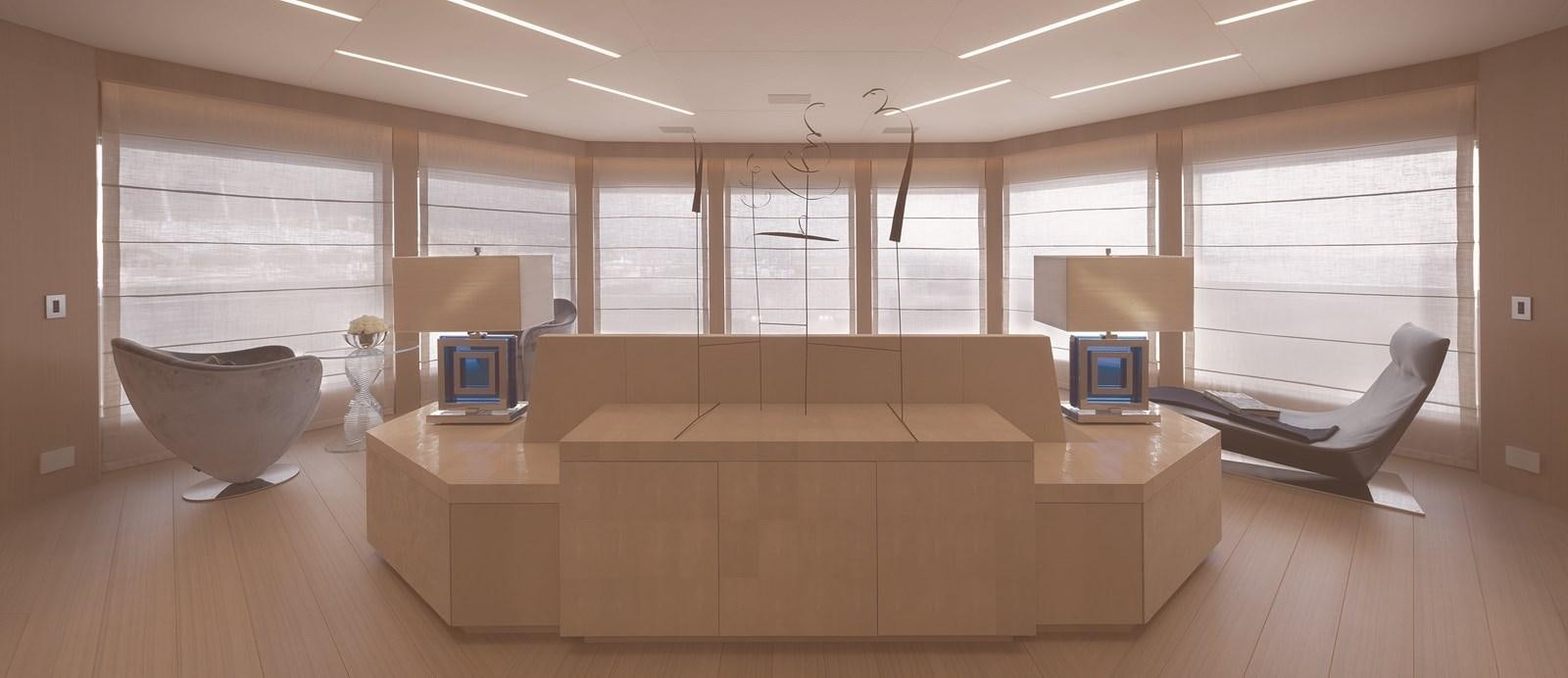 a room with a large table and a tv aboard STELLA MARIS Yacht for Sale