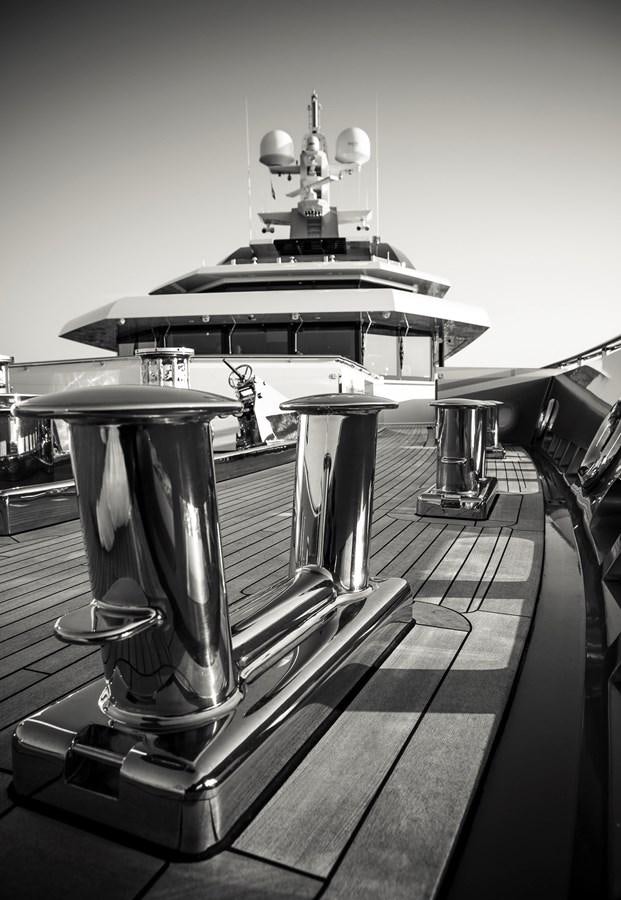 a black and white photo of a drum set aboard STELLA MARIS Yacht for Sale