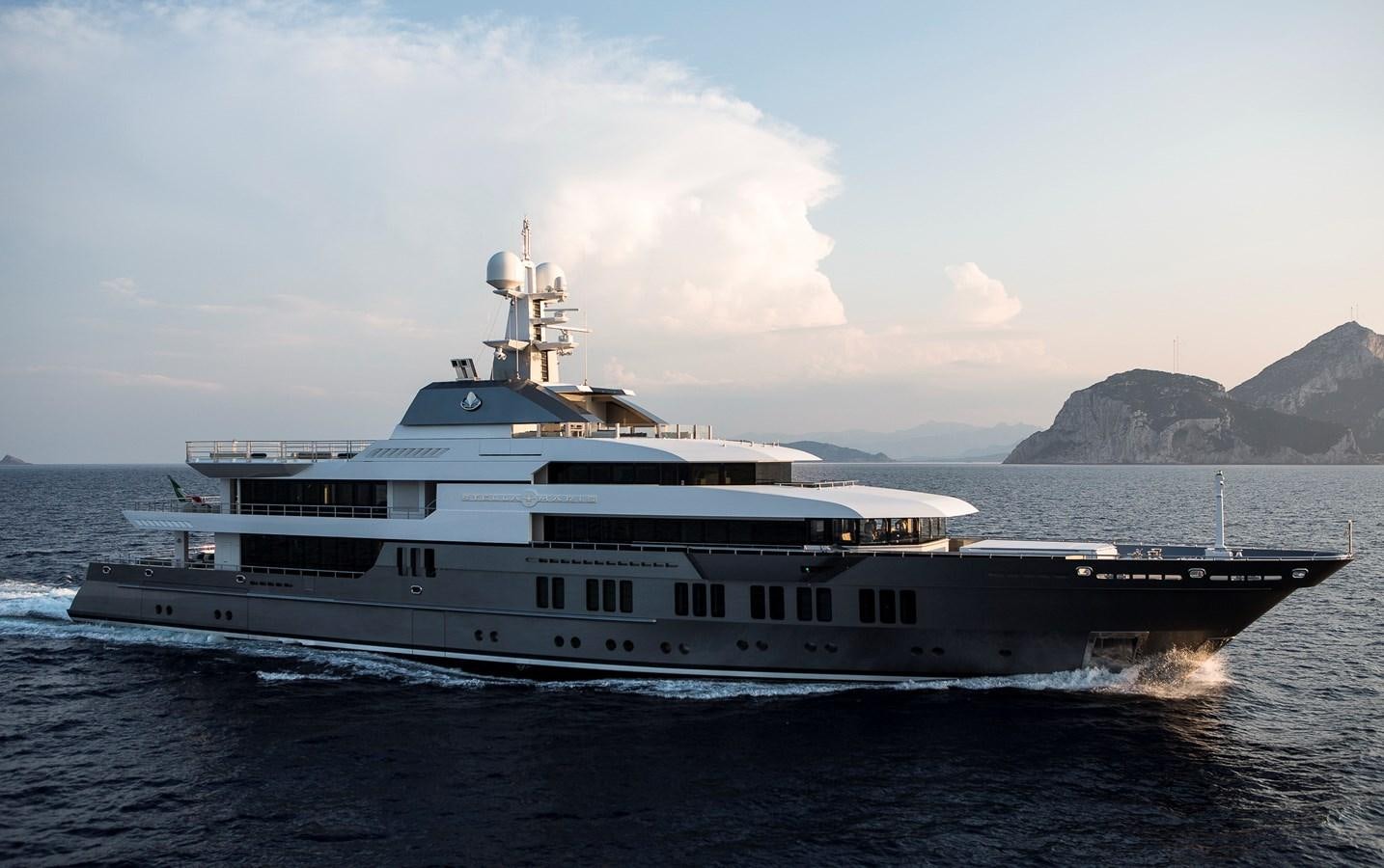 a large white ship on the water aboard STELLA MARIS Yacht for Sale