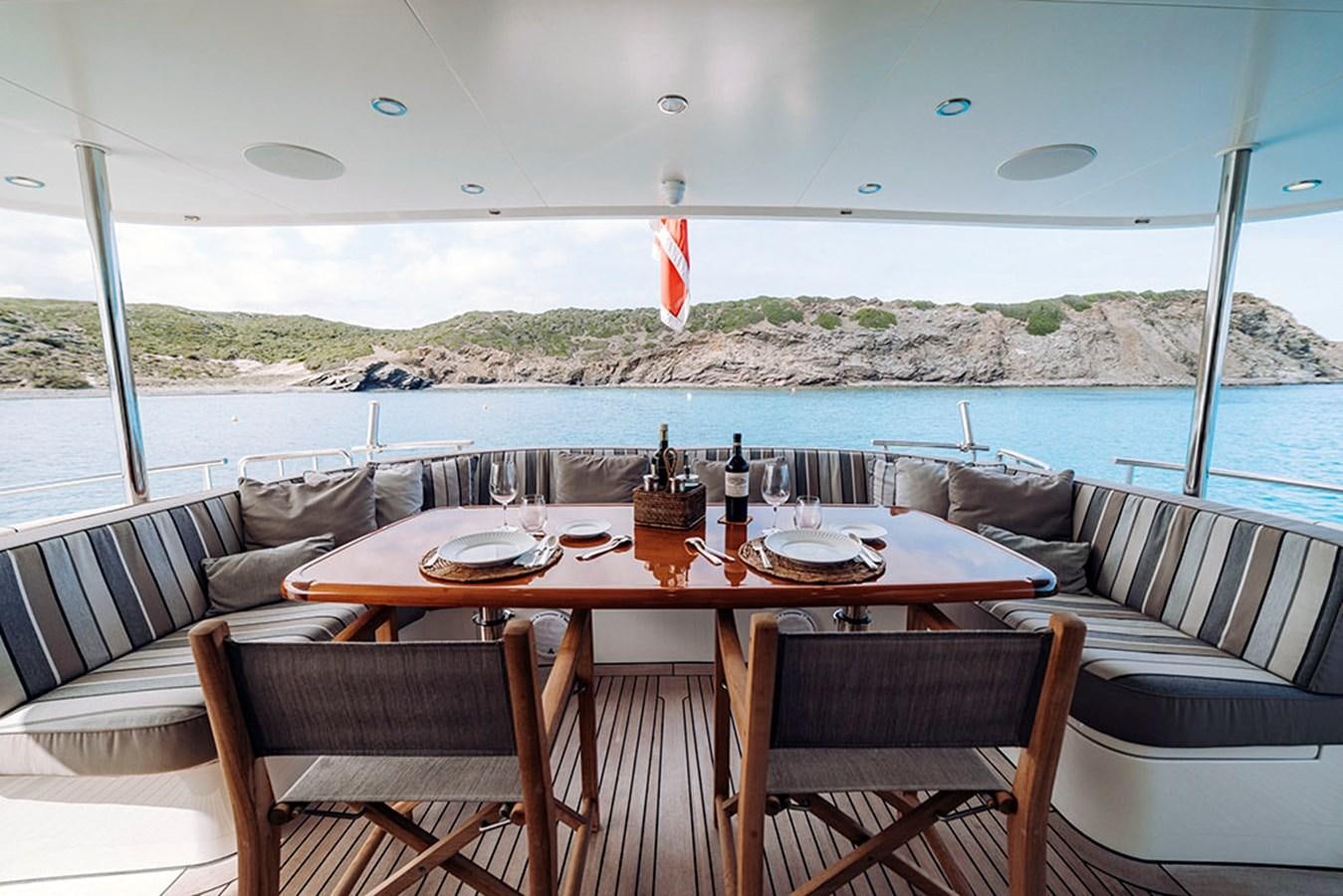 a table set for a meal on a boat aboard LAS NINAS Yacht for Sale