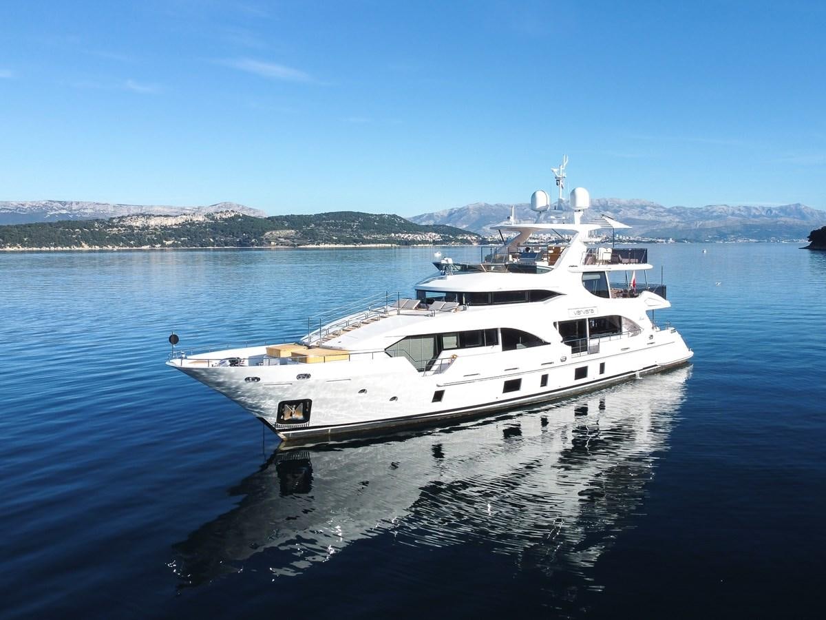 a white yacht in the water aboard VARVARA Yacht for Sale