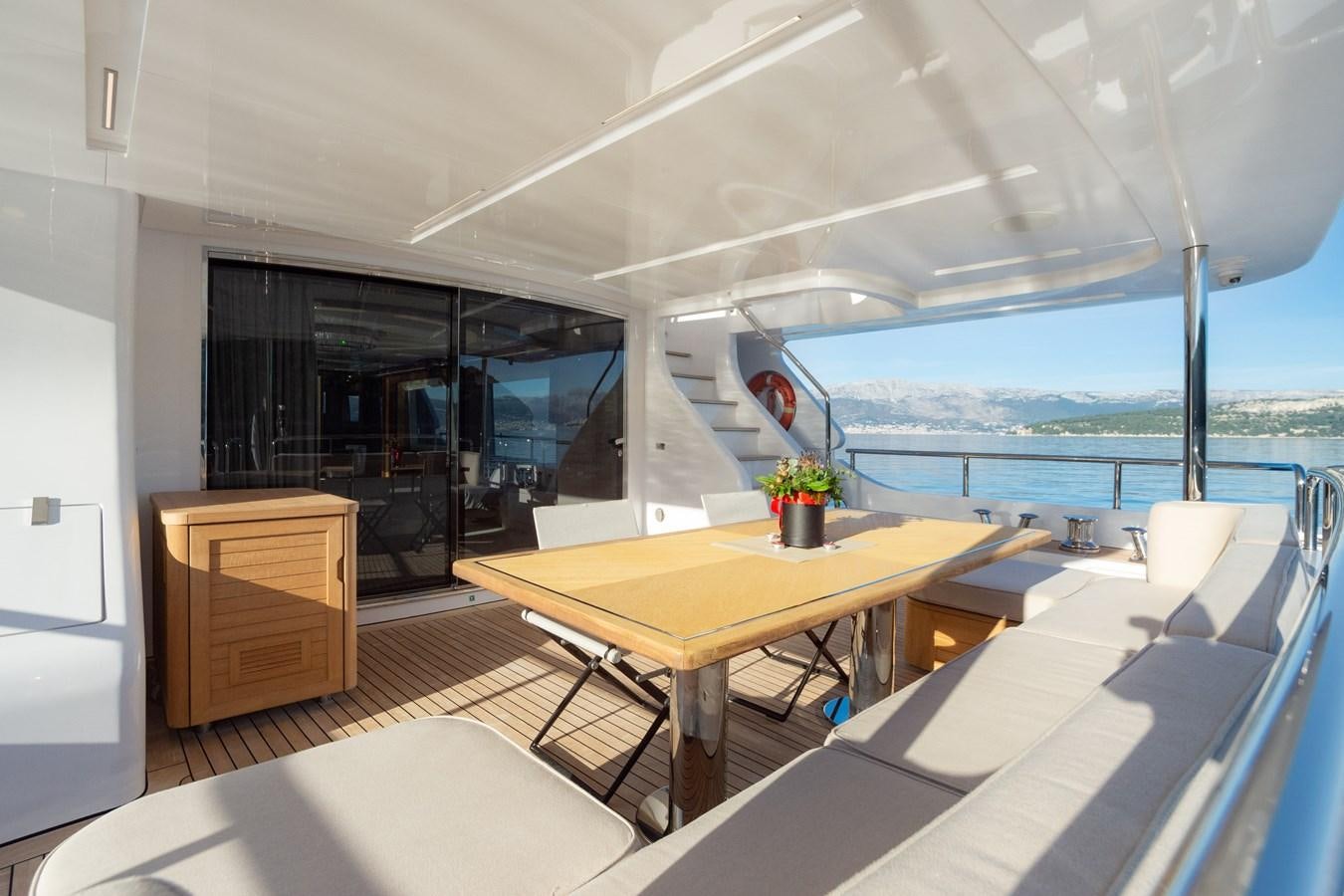 a room with a table and chairs aboard VARVARA Yacht for Sale