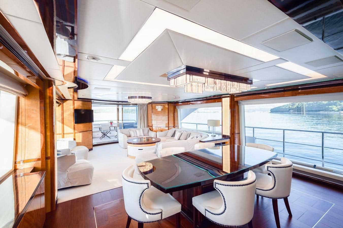 a modern looking living room aboard VARVARA Yacht for Sale
