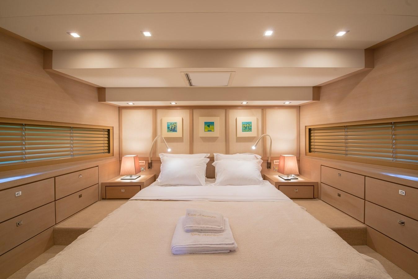 a large bed in a room aboard SUN ANEMOS Yacht for Sale