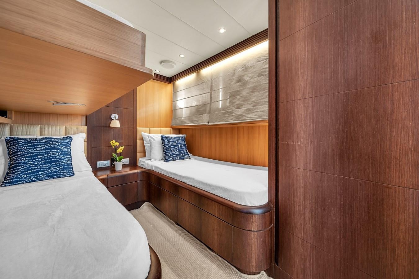 a room with two beds aboard DOMINIC Yacht for Sale