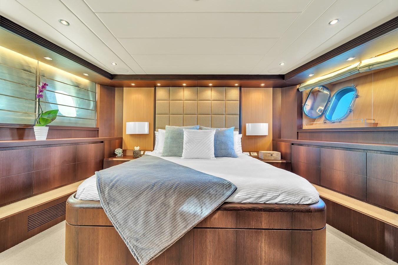 a bed in a room aboard DOMINIC Yacht for Sale
