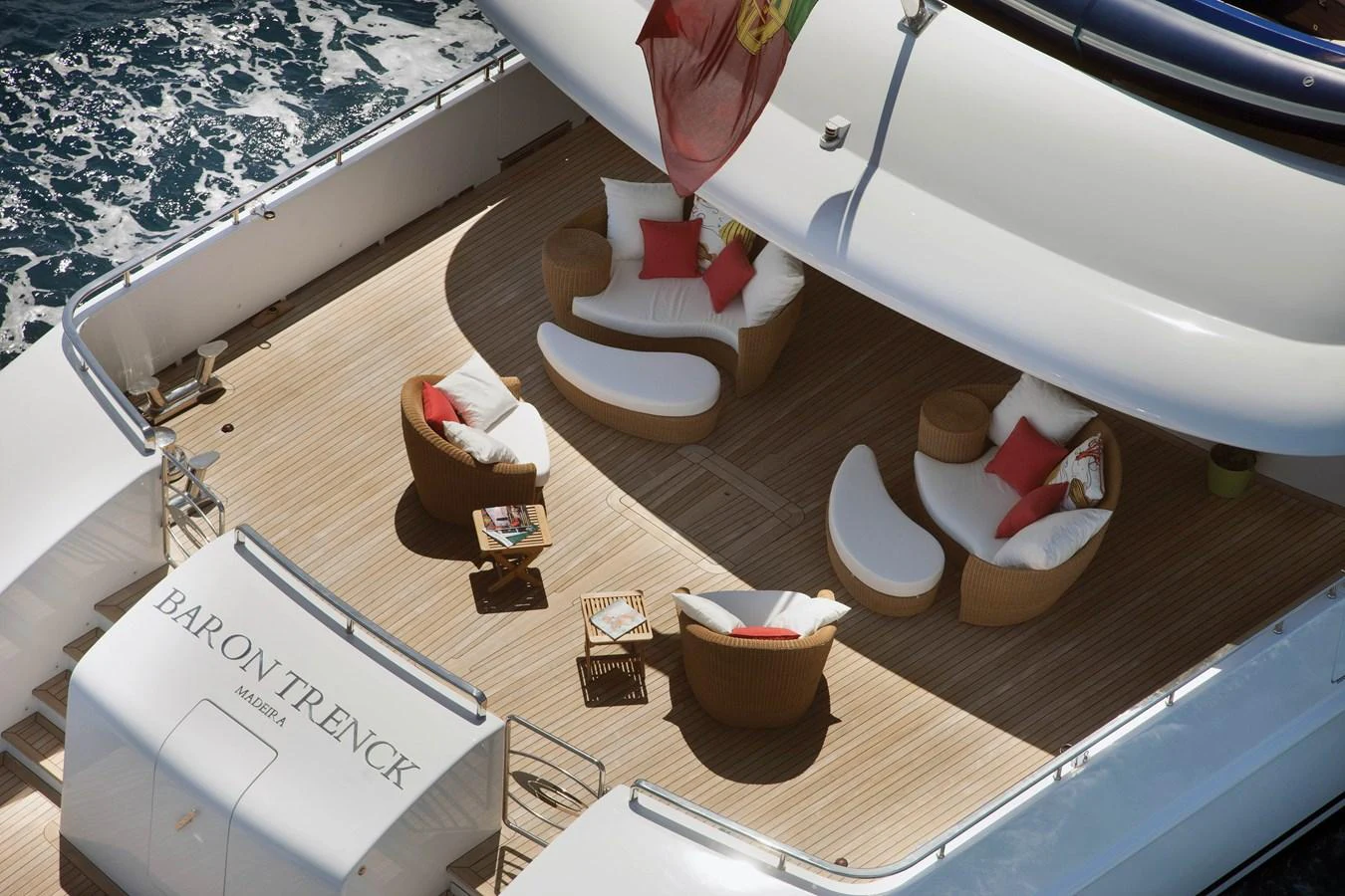a table with cups and cups on it aboard BARON TRENCK Yacht for Charter