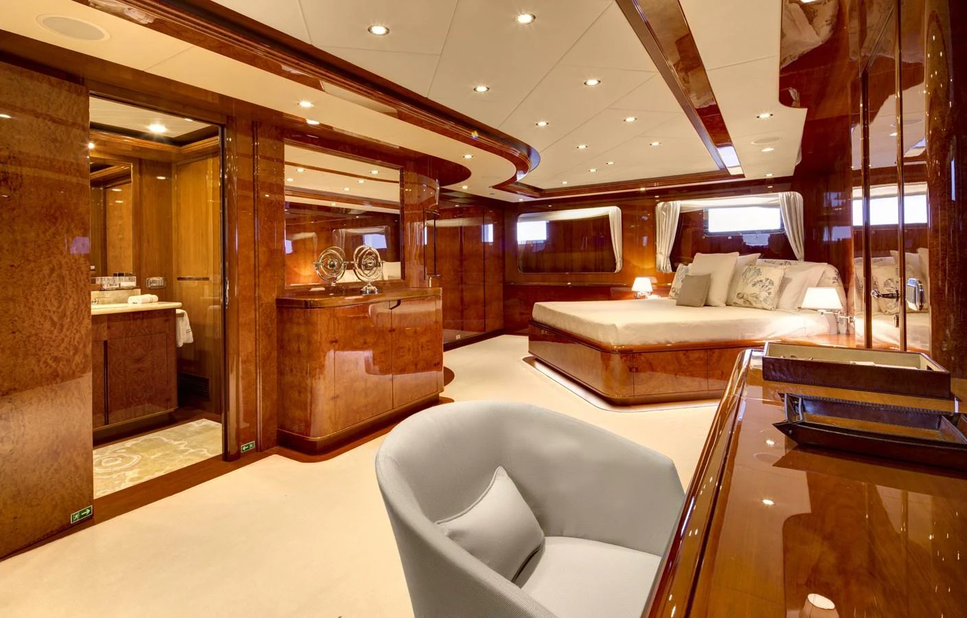 a room with a couch and a table aboard BARON TRENCK Yacht for Charter