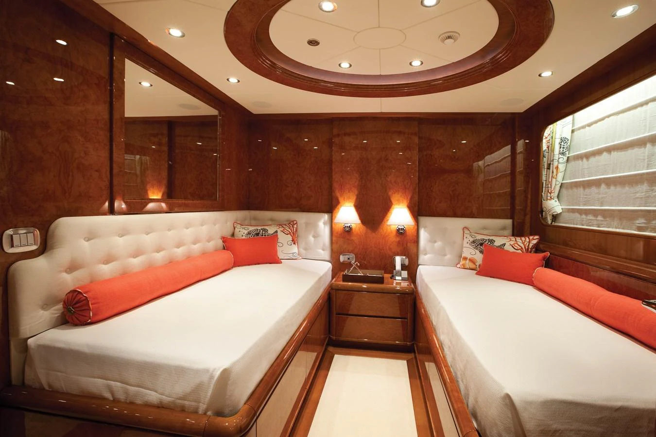 a room with two beds aboard BARON TRENCK Yacht for Charter