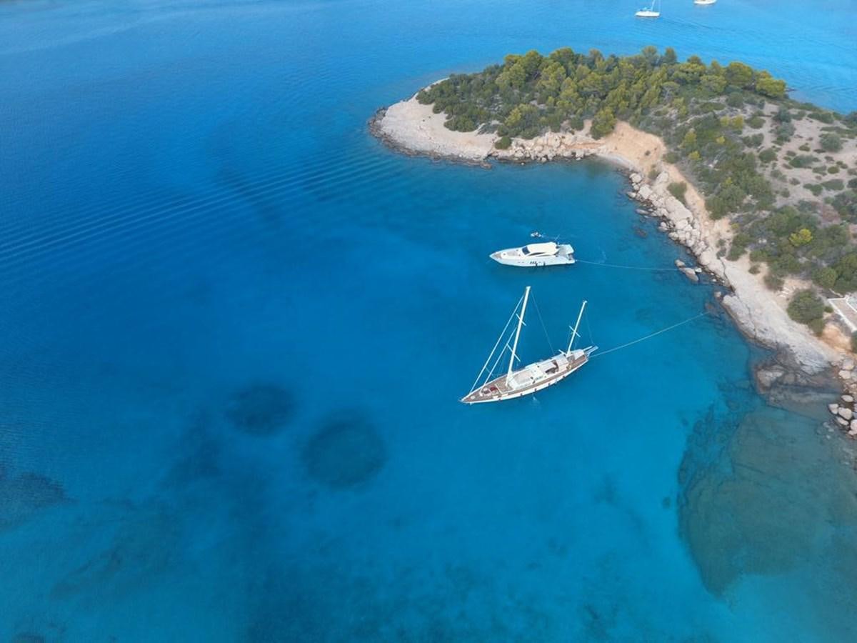 a high angle view of a boat aboard LAMADINE Yacht for Sale