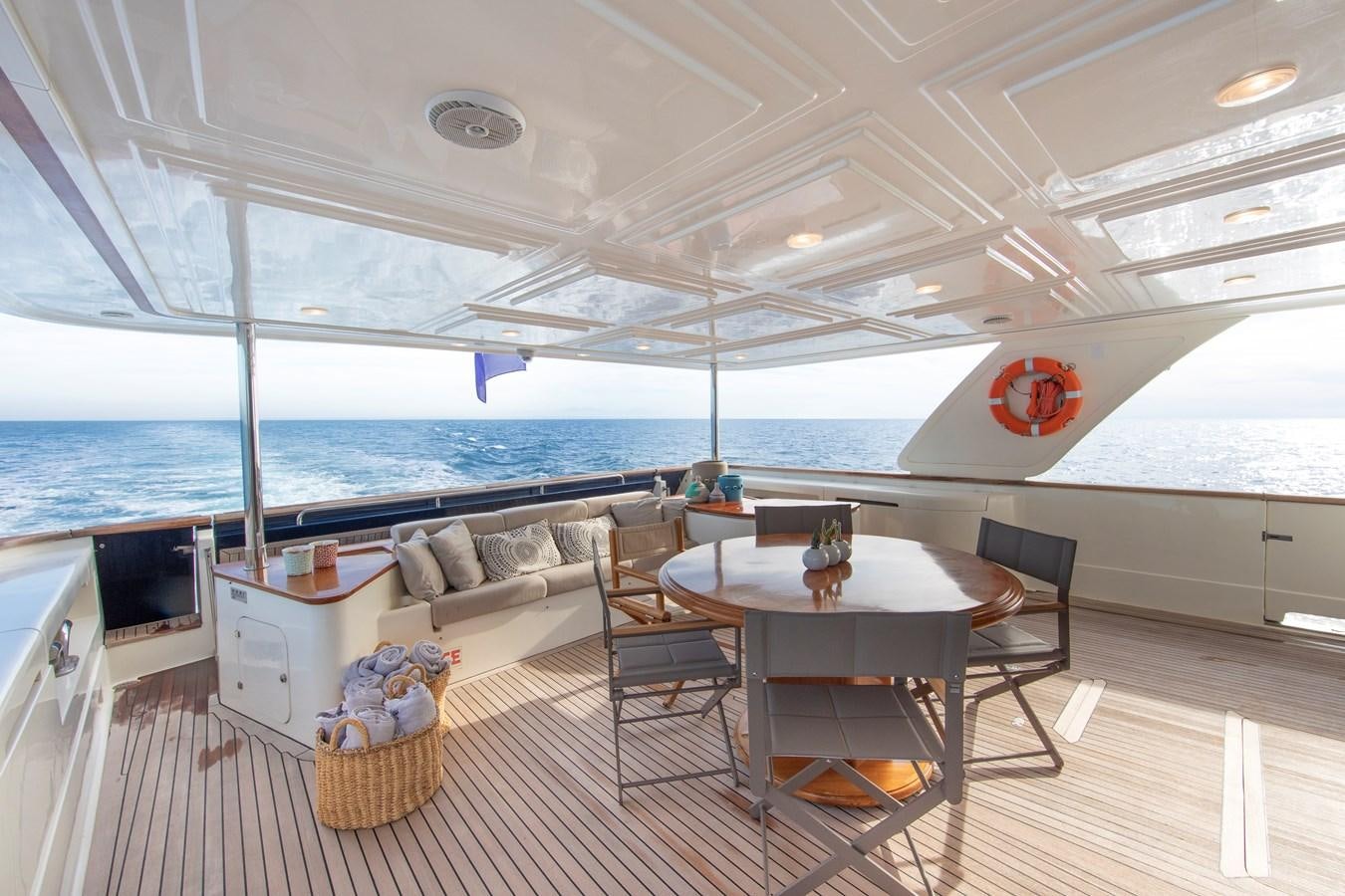a boat with a table and chairs aboard BIM Yacht for Sale