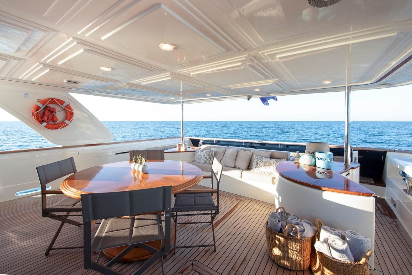 a room with a table and chairs aboard BIM Yacht for Sale