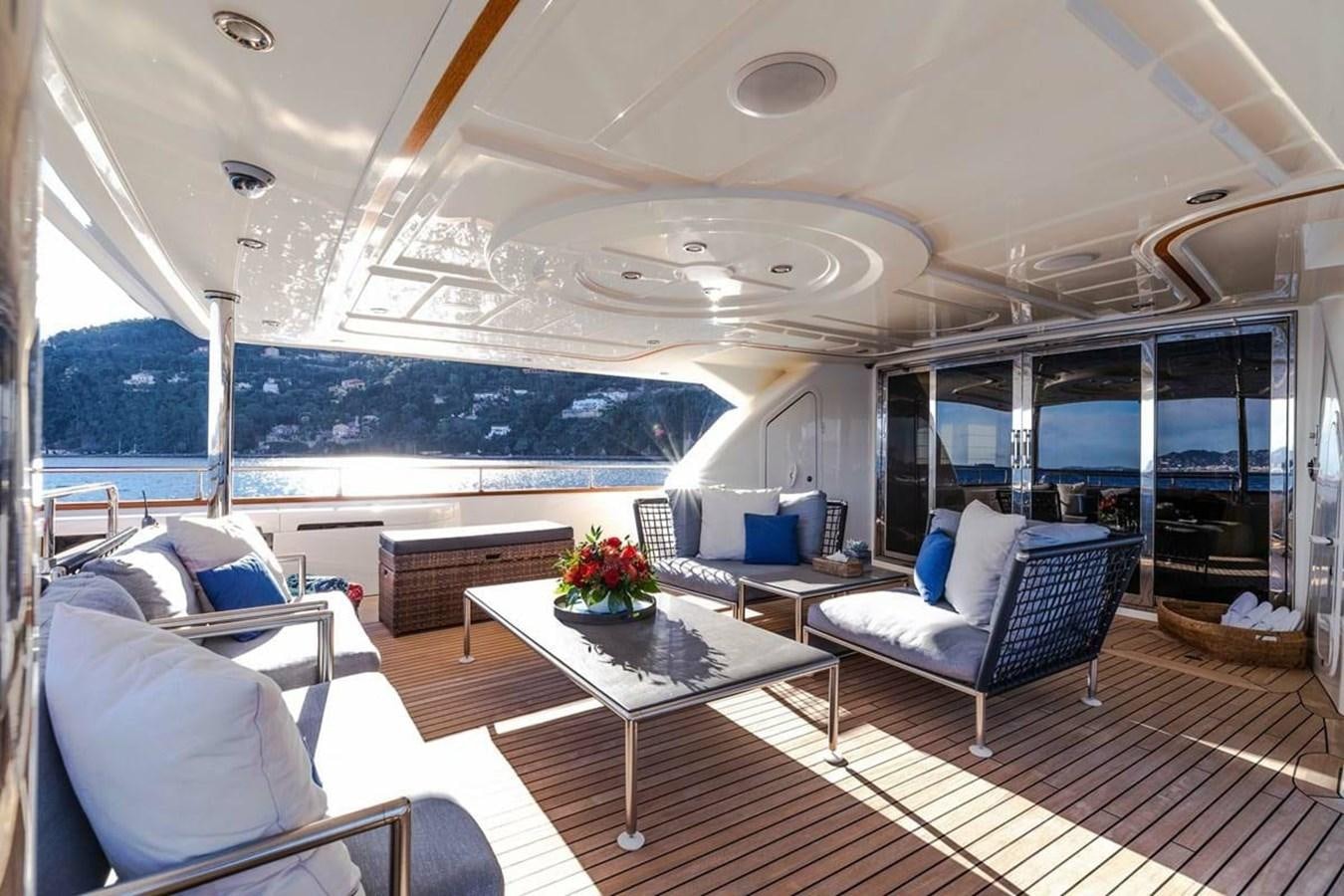 a room with a table chairs and a large window aboard AERO Yacht for Sale