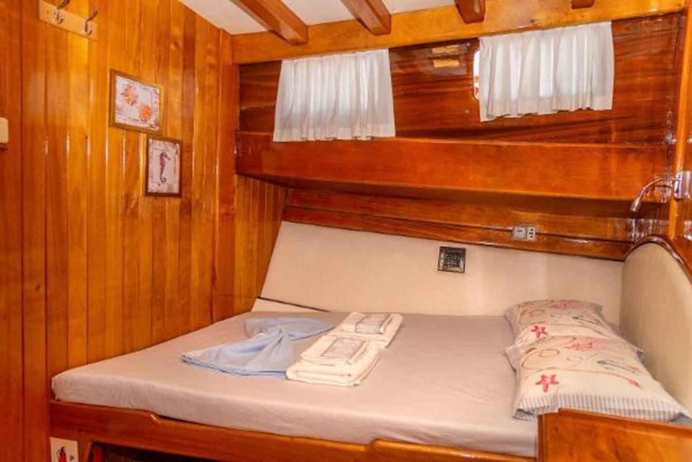 a bed with a white sheet and a white sheet on it aboard 1998 CUSTOM SAILING YACHT Yacht for Sale